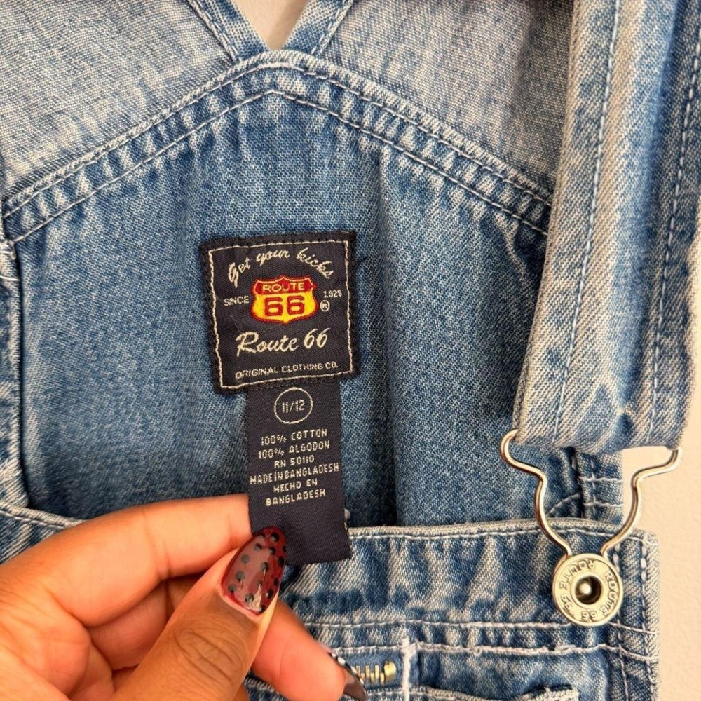 VINTAGE ROUTE 66 FLORAL DENIM OVERALLS - Picture 4 of 7